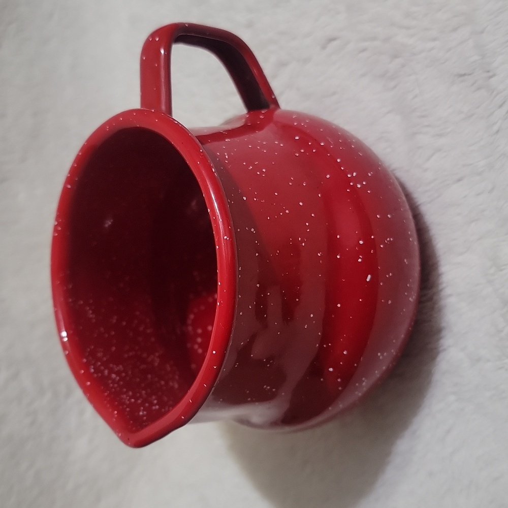 Vintage Red and White Speckled Enamelware Creamer